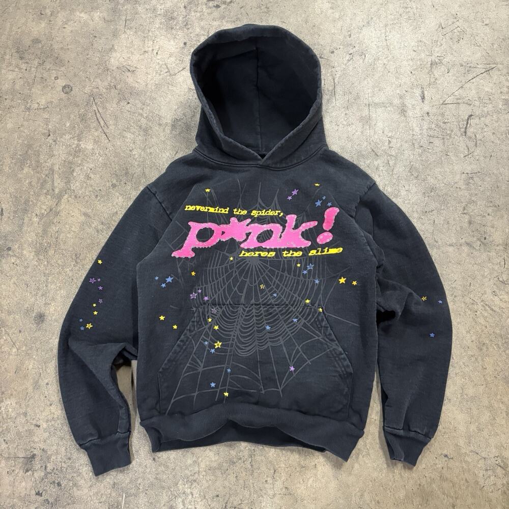 sp5der X Young Thug P*NK Spiderweb Stars Hoodie Size Small